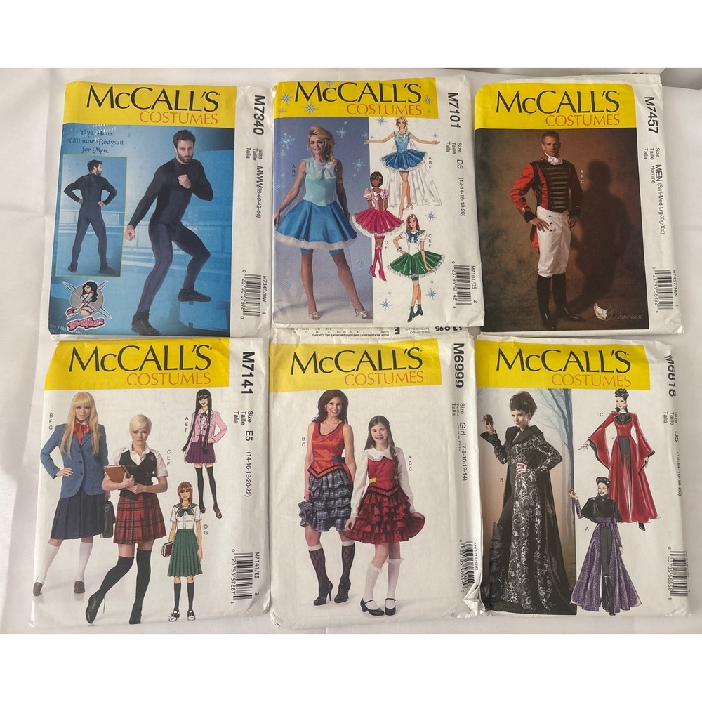 McCalls Costumes Sewing Patterns Lot of 6 Various Styles & Sizes M7340 M7457